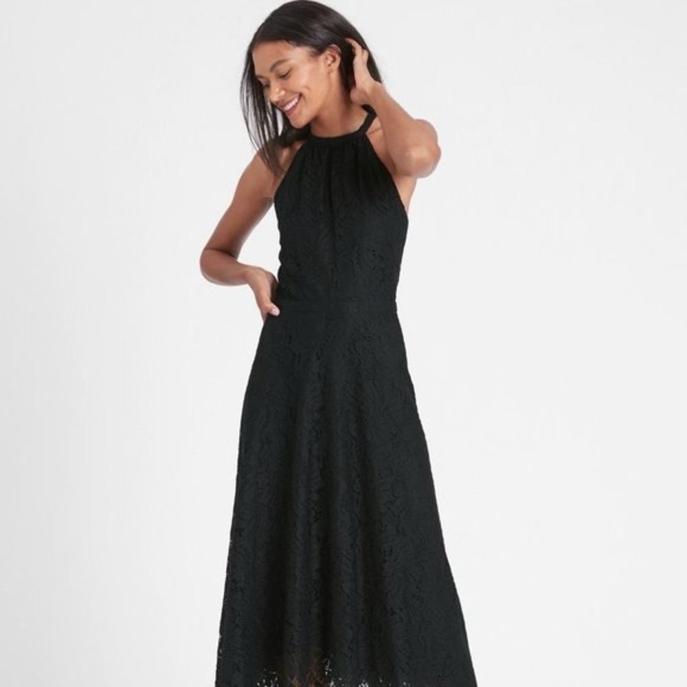 New Banana Republic 18 Black Floral Lace Midi Dress Party Date Wedding Spring